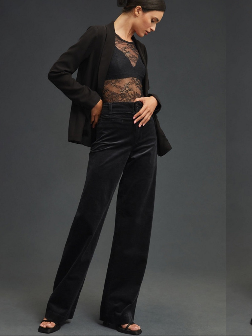 NWT Anthropology Maeve Colette Full Length Wide Leg Corduroy Patch Pocket Blk